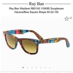 Ray Ban Wayfarer RB2140 1108/85 Sunglasses Havana/Blue Square Shape 50-22-150